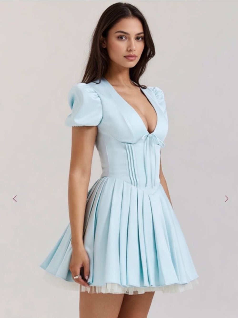 House of CB ‘IMANI’ Delicate Blue Satin Pleated Dress XSmall (Full/Tall) $269